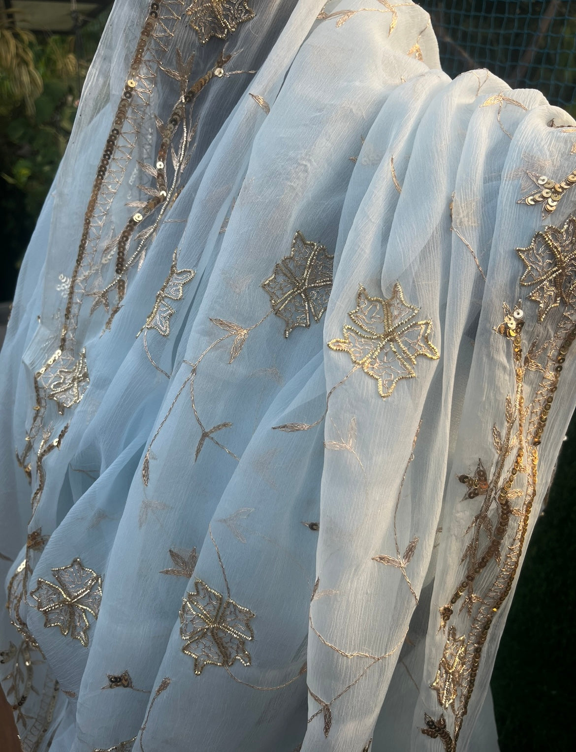 Powder Blue Aari Zardogi Jaal Miraya Chiffon Sarees