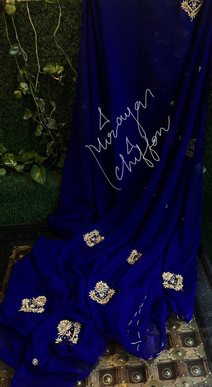 Blue Zardogi Motifs Miraya Chiffon Sarees