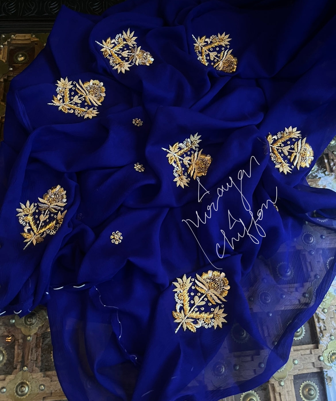 Blue Zardogi Motifs Miraya Chiffon Sarees