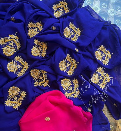 Blue Zardogi Motifs Miraya Chiffon Sarees