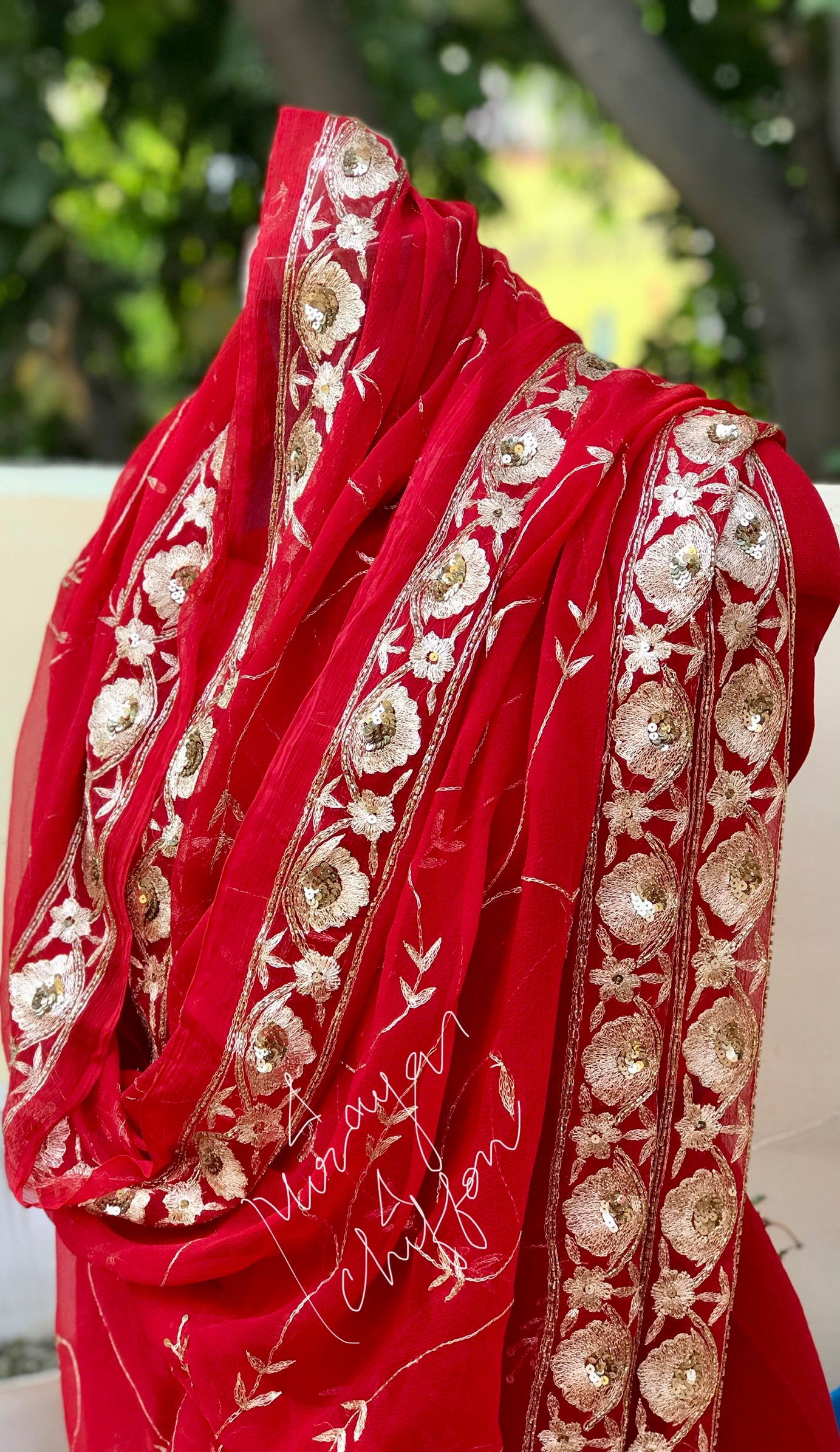 Red Aari Border With Jaal Miraya Chiffon Sarees