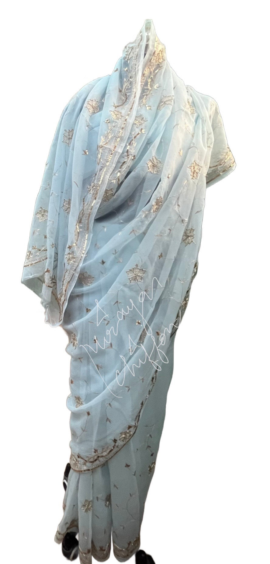 Powder Blue Aari Zardogi Jaal Miraya Chiffon Sarees