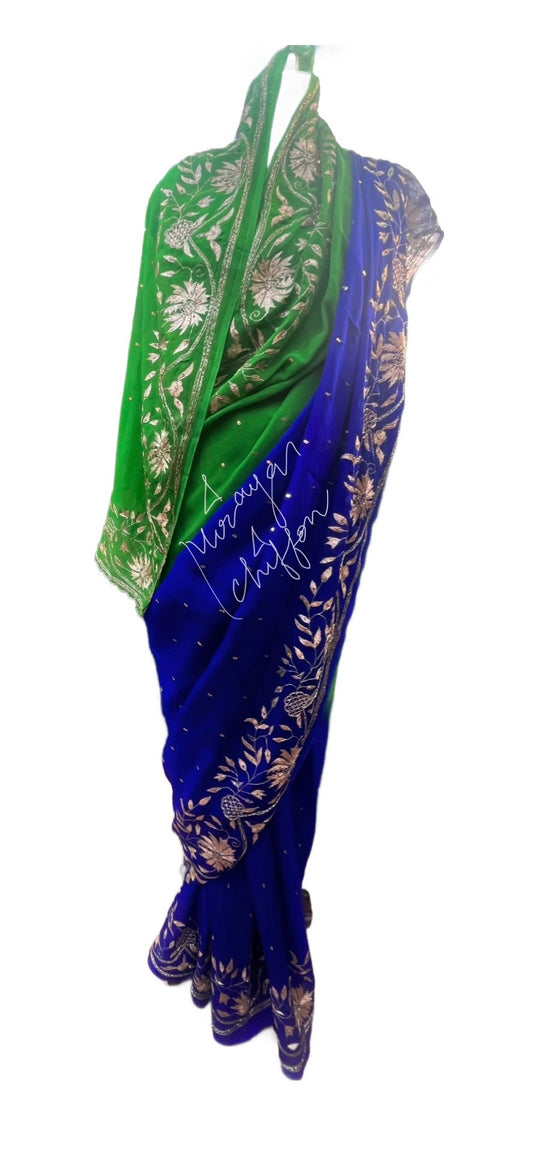 Blue Aari Zardogi Border Miraya Chiffon Sarees