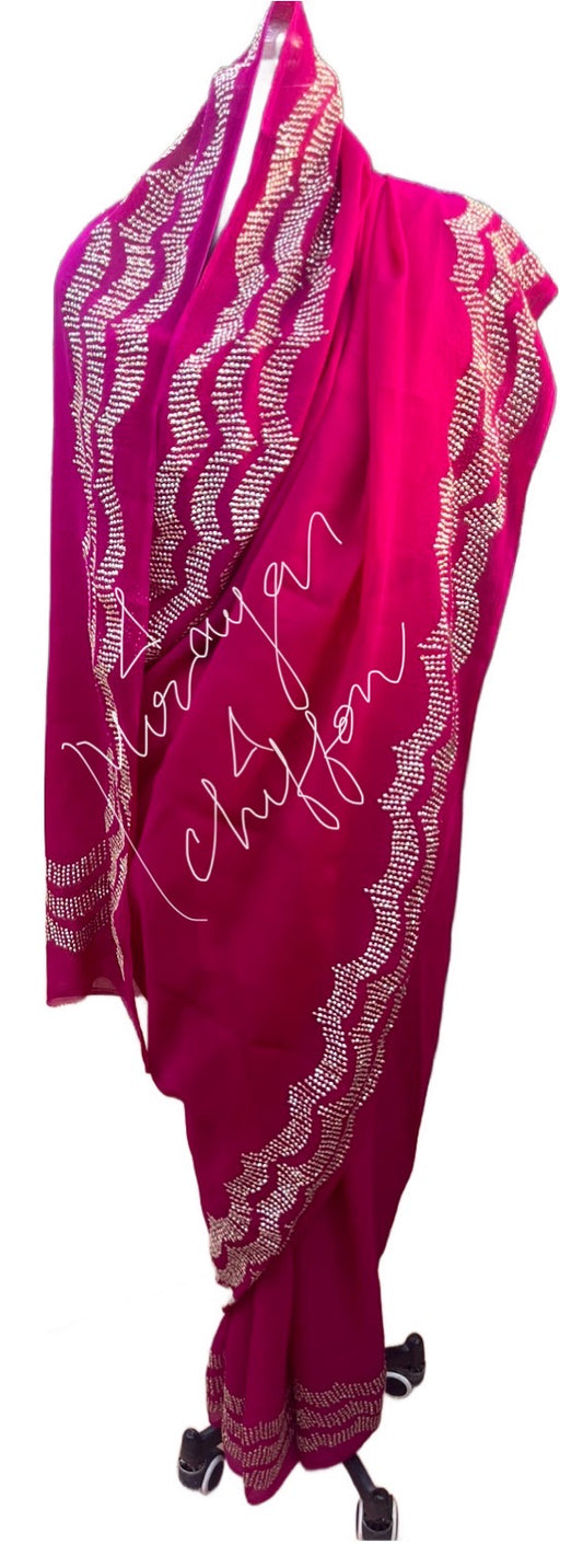 Magenta Sequins Border Miraya Chiffon Sarees