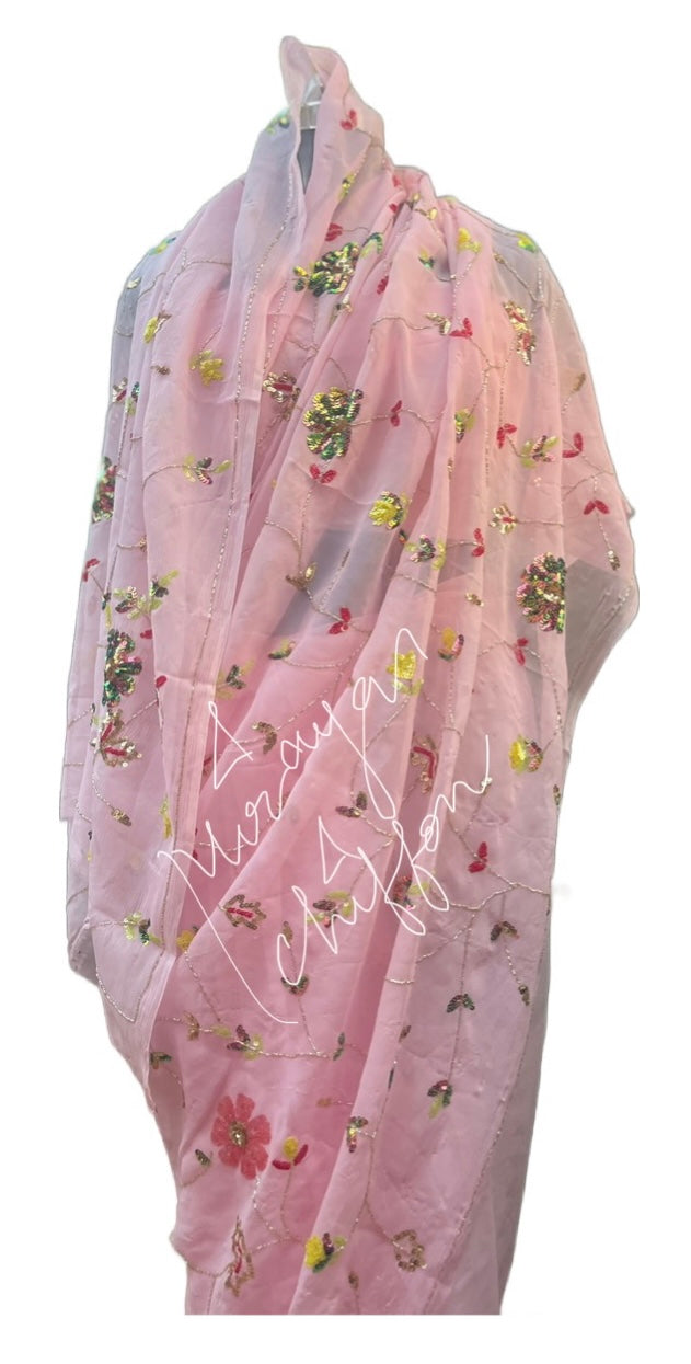 Pink Colourful Sequins Jaal Miraya Chiffon Sarees