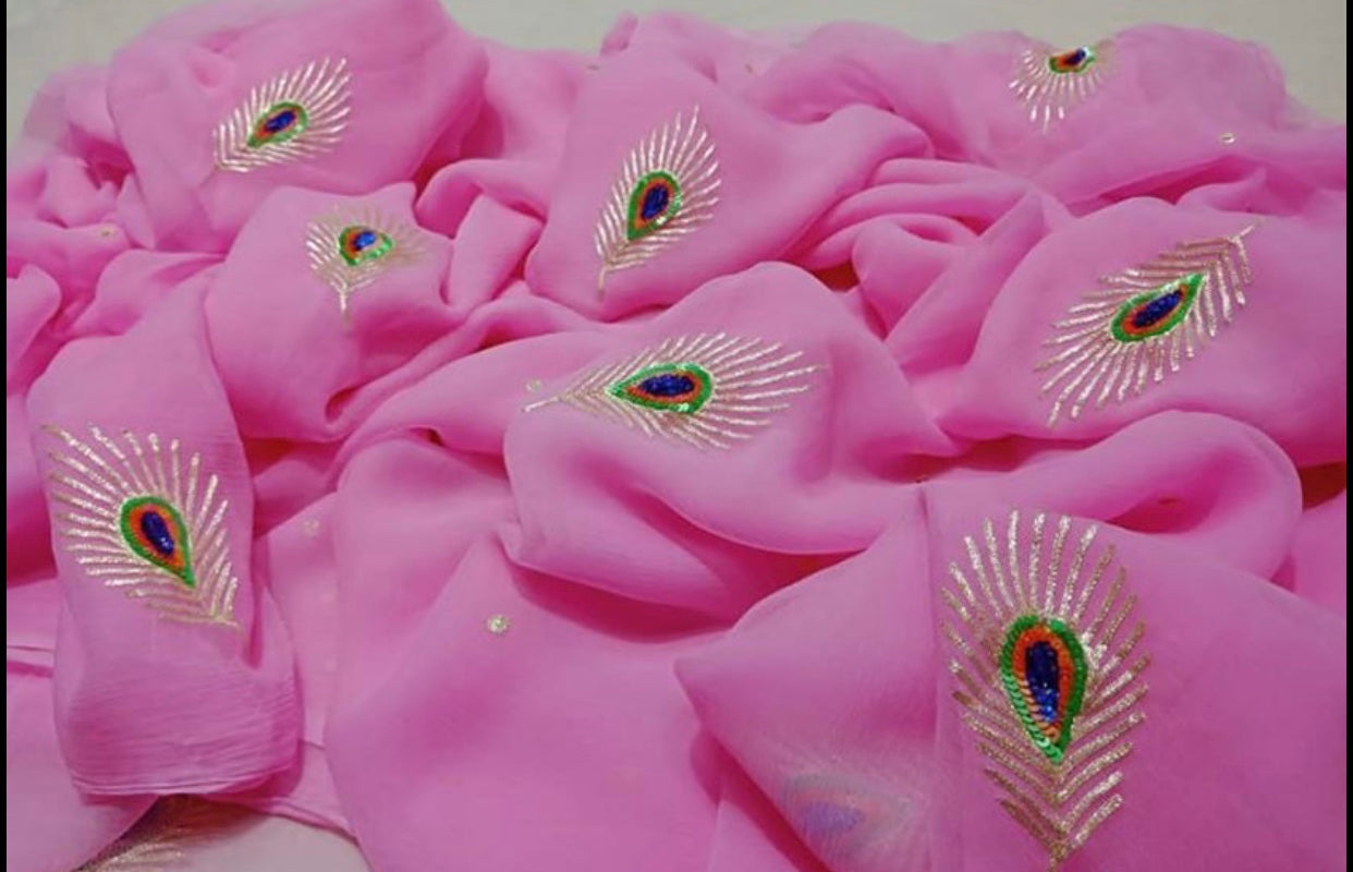 Pink Aari Sequins Motifs Miraya Sarees