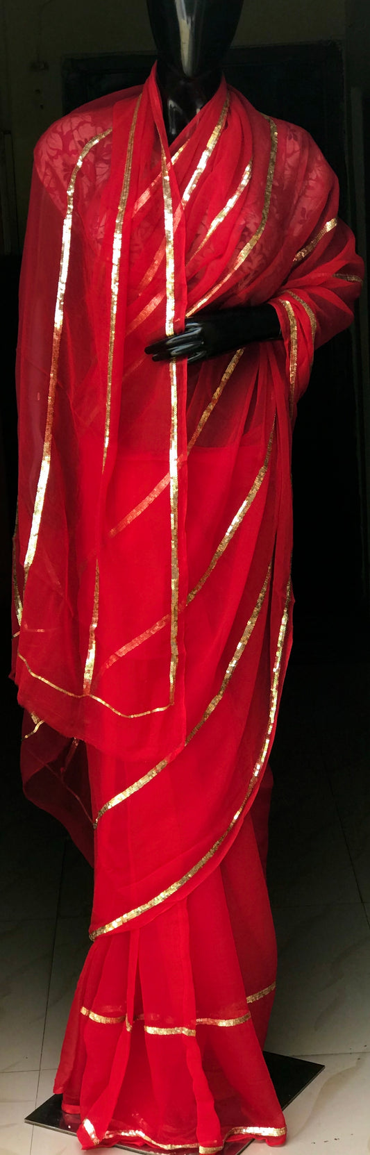 Red Sequins Line Miraya Chiffon Sarees