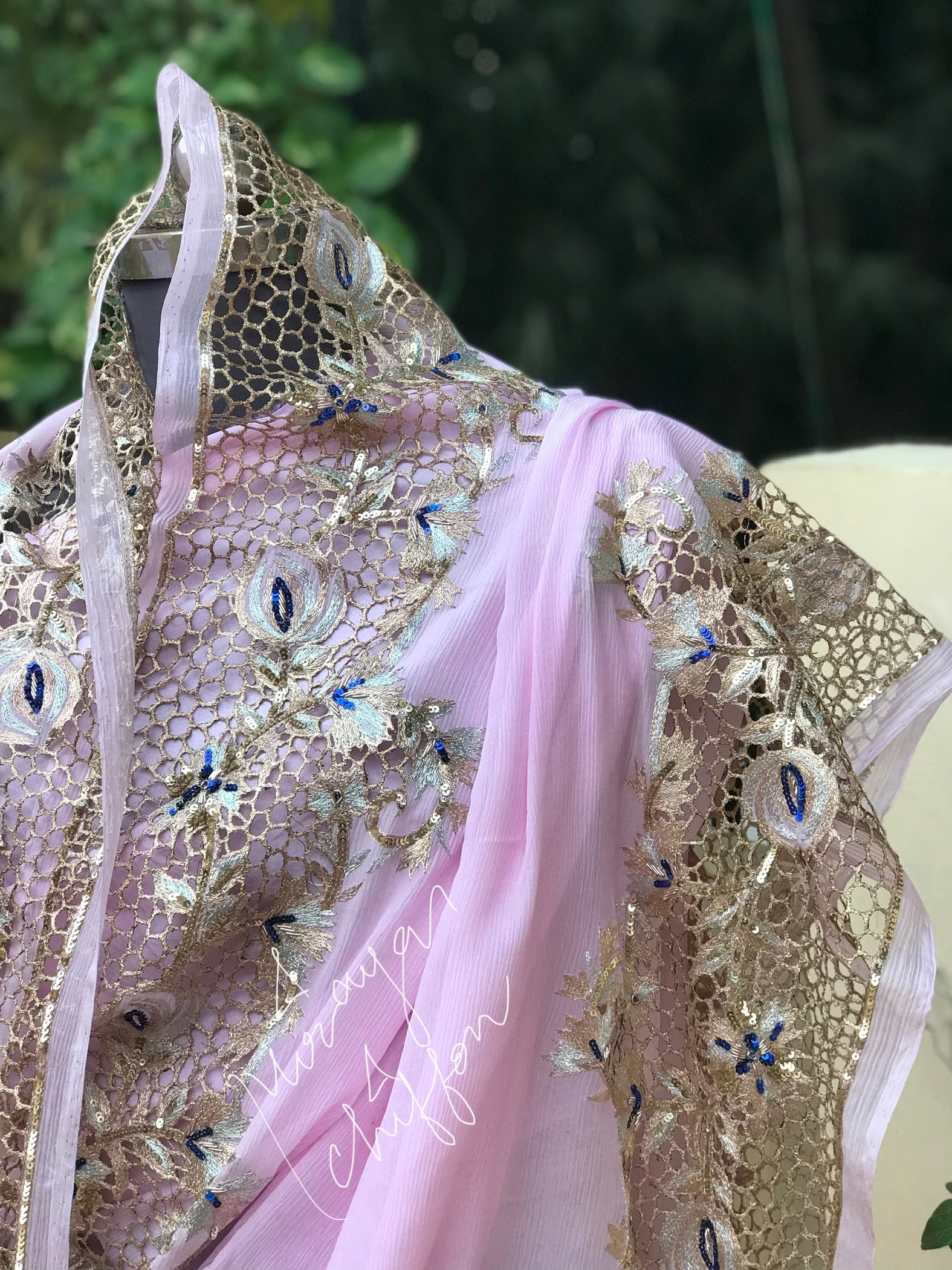 Baby Pink Cutwork Border Miraya Chiffon Sarees