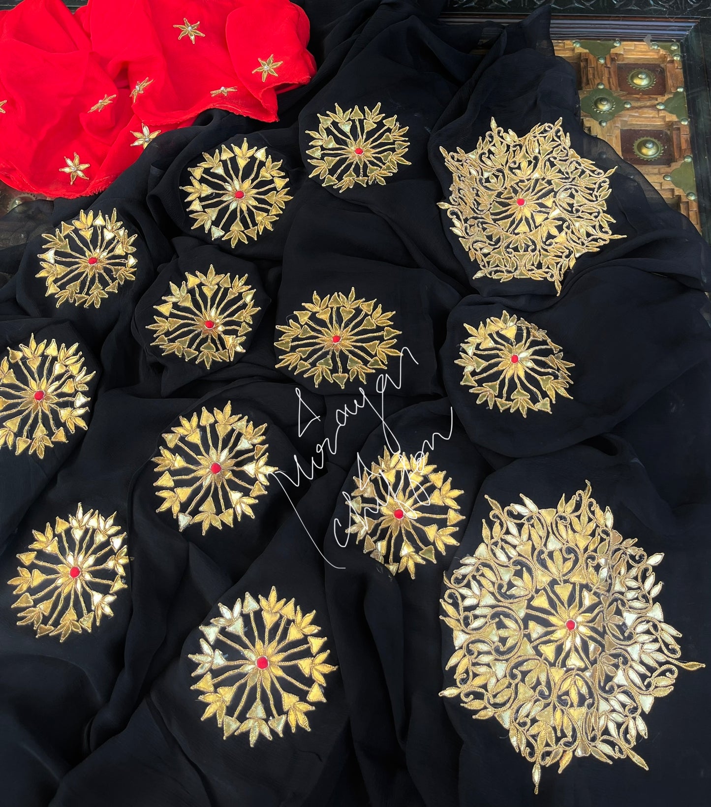 Black Gottapati Rangoli Saree Miraya Chiffon Sarees