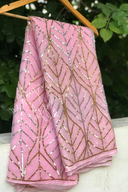 Pink Golden Silver Sequins Jaal Miraya Chiffon Sarees