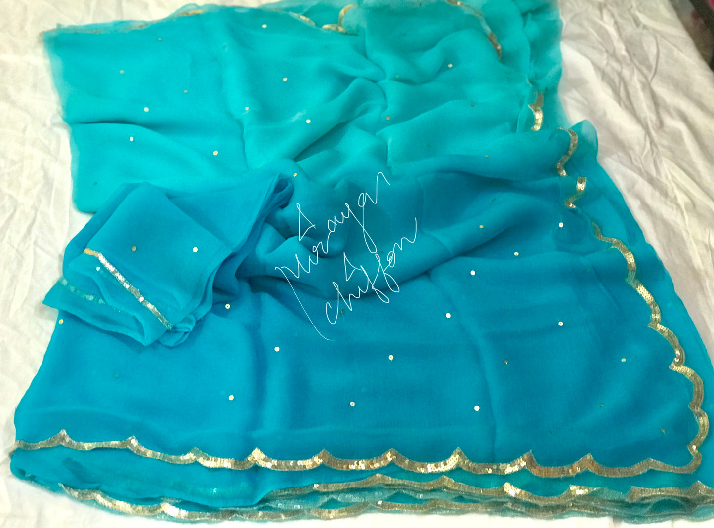 Sky Blue Shaded Scallop Border Miraya Sarees