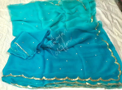 Sky Blue Shaded Scallop Border Miraya Sarees