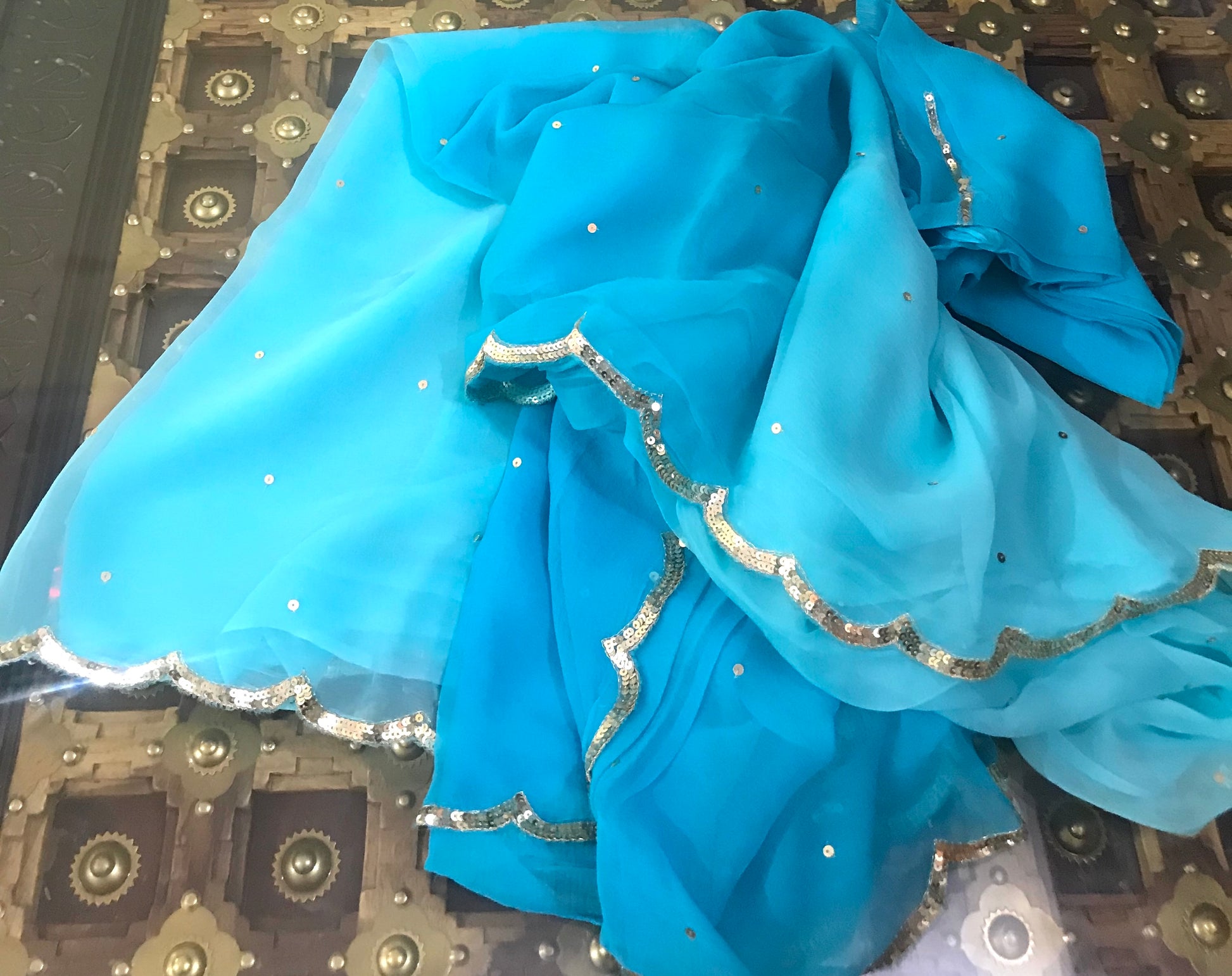 Sky Blue Shaded Scallop Border Miraya Sarees