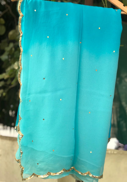 Sky Blue Shaded Scallop Border Miraya Sarees