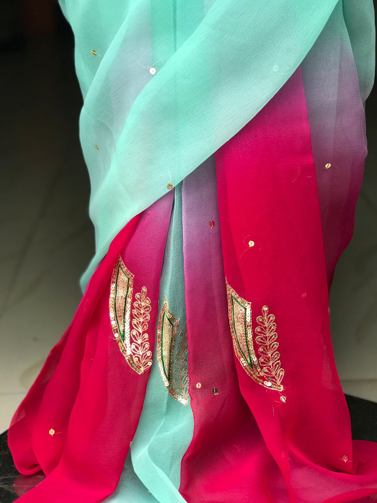 Magenta Shaded Aari Motifs Miraya Chiffon Sarees