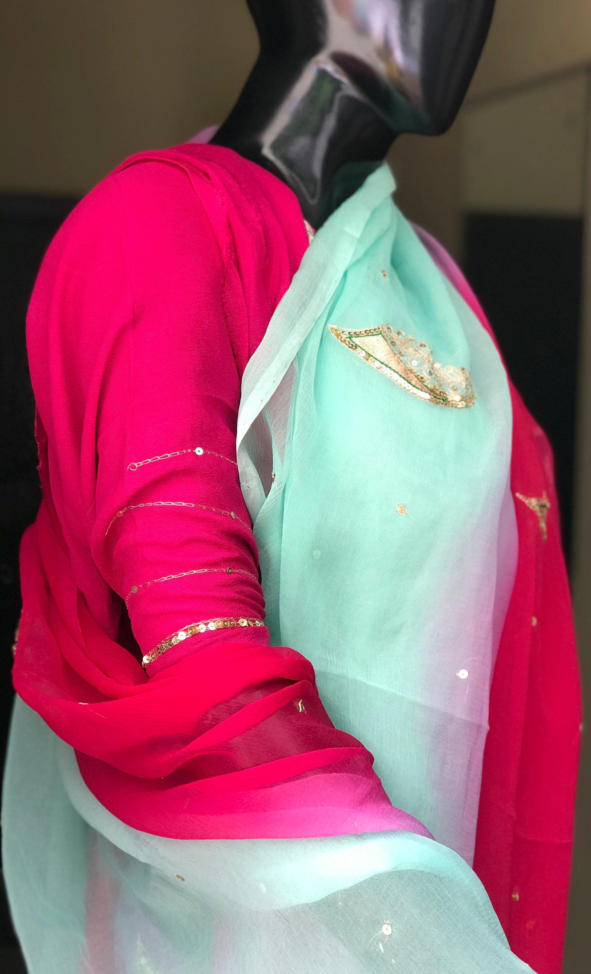 Magenta Shaded Aari Motifs Miraya Chiffon Sarees