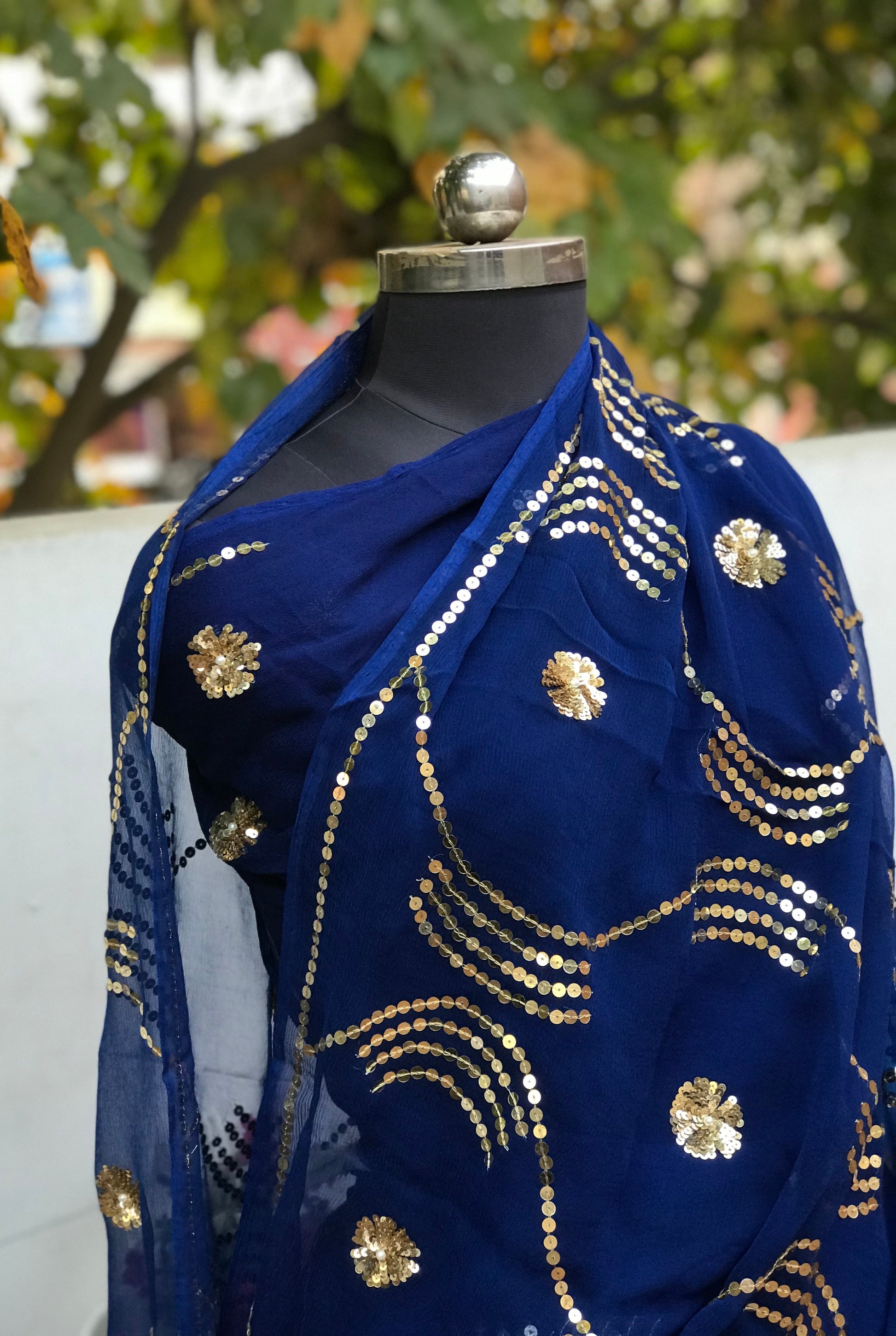 Blue Sequins Jaal Miraya Chiffon Sarees