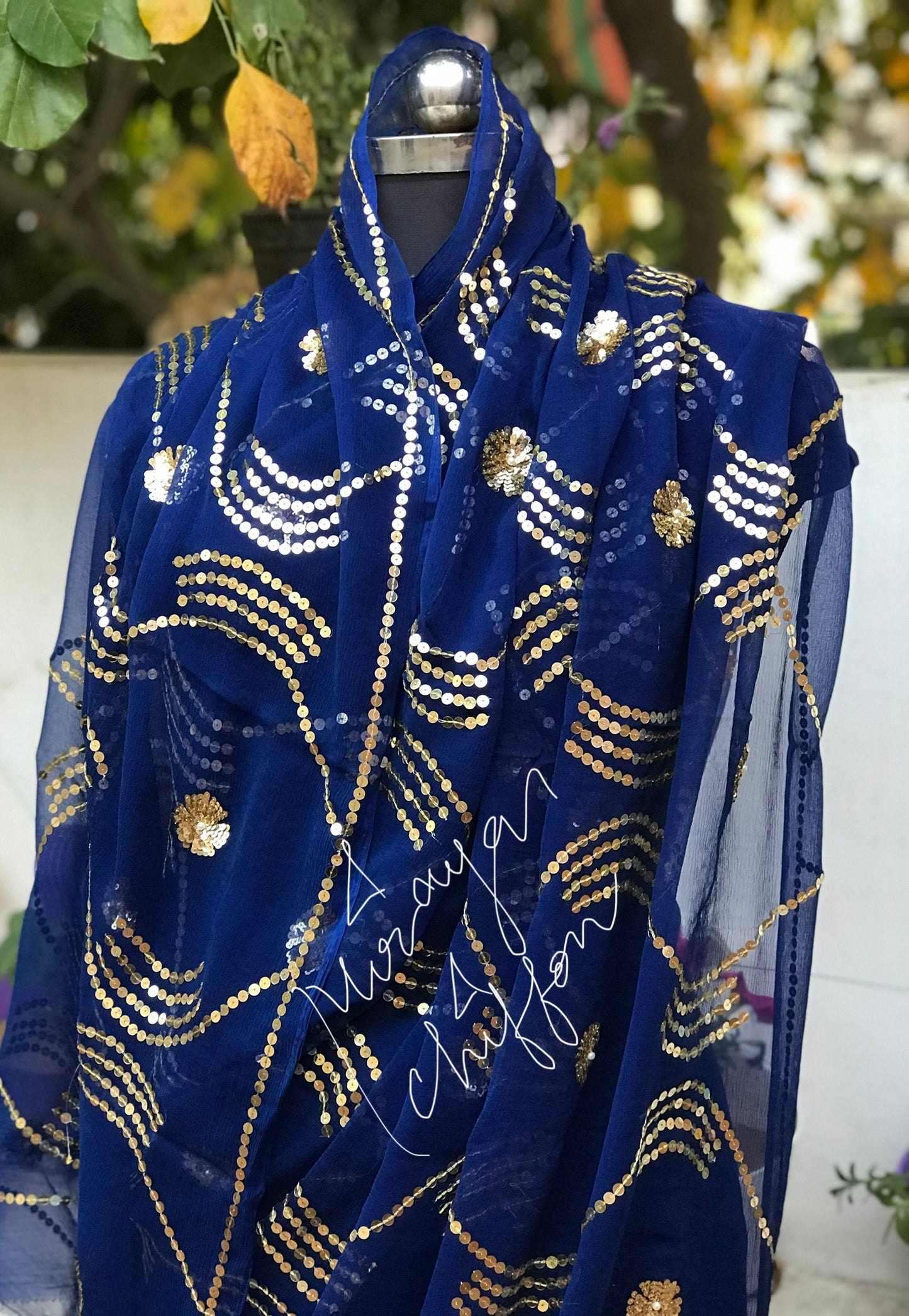 Blue Sequins Jaal Miraya Chiffon Sarees