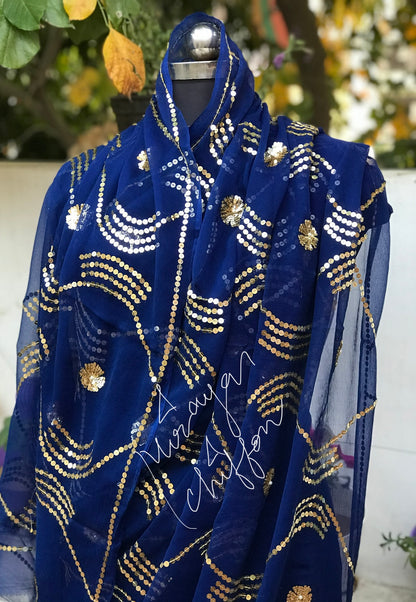 Blue Sequins Jaal Miraya Chiffon Sarees