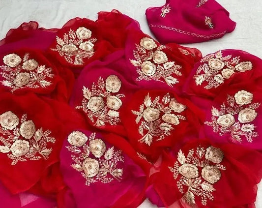 Red aari Motifs Miraya Sarees