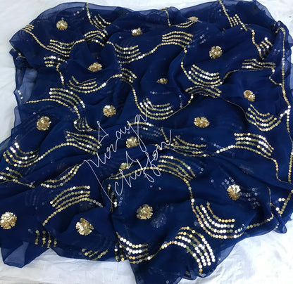 Blue Sequins Jaal Miraya Chiffon Sarees