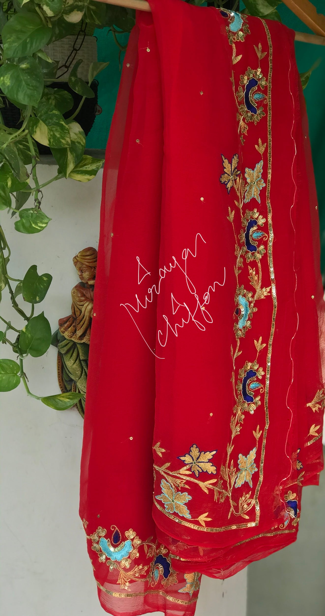 Red Aari Zardogi Border Miraya Chiffon Sarees