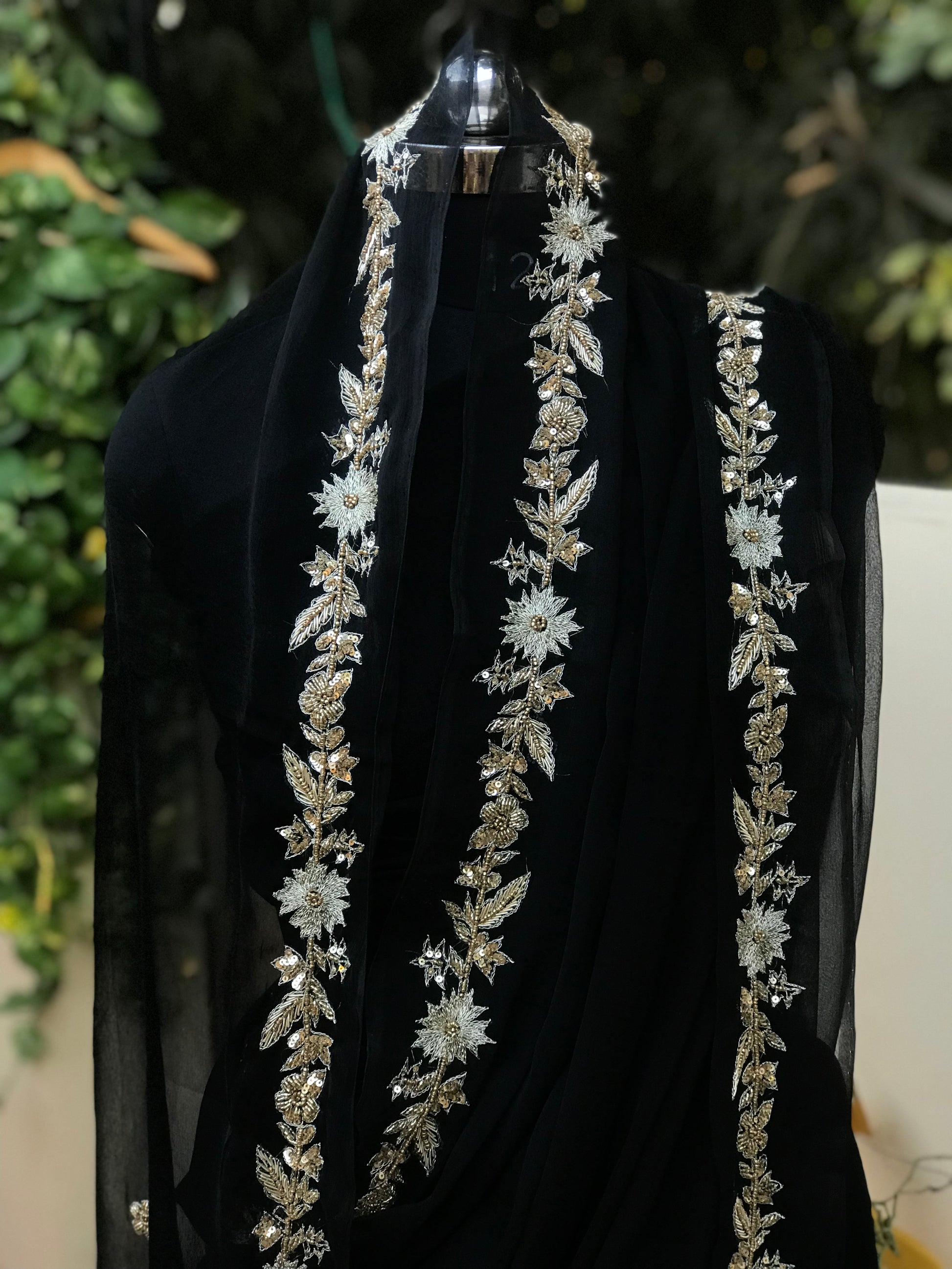 Black Aari Zardoji Sequins Border Miraya Chiffon Sarees