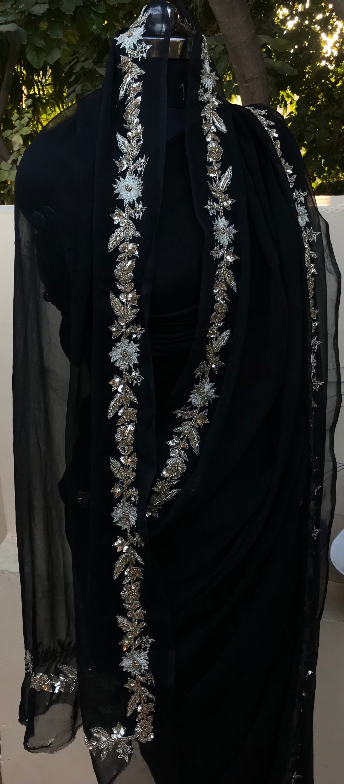 Black Aari Zardoji Sequins Border Miraya Chiffon Sarees