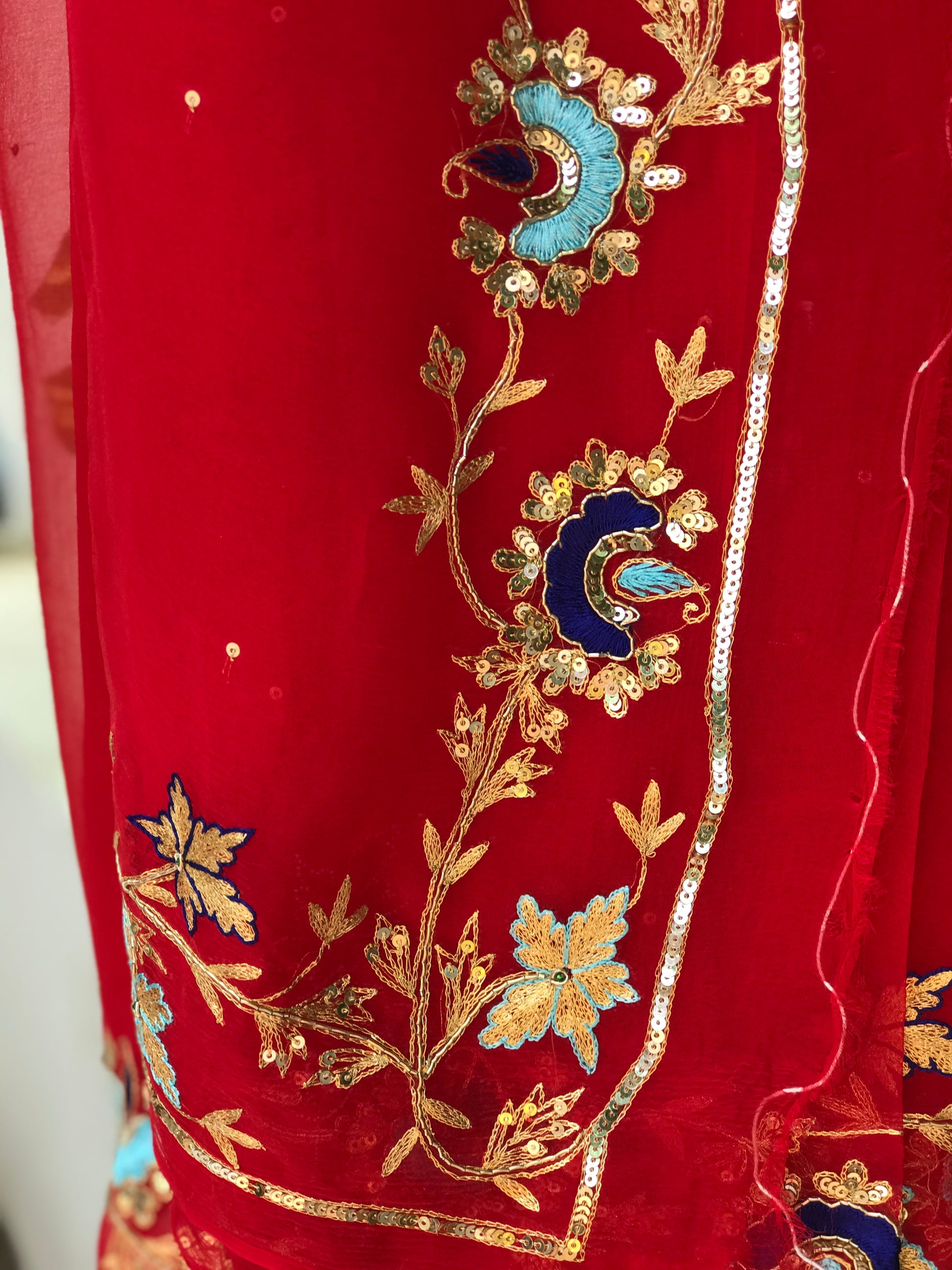 Red Aari Zardogi Border Miraya Chiffon Sarees