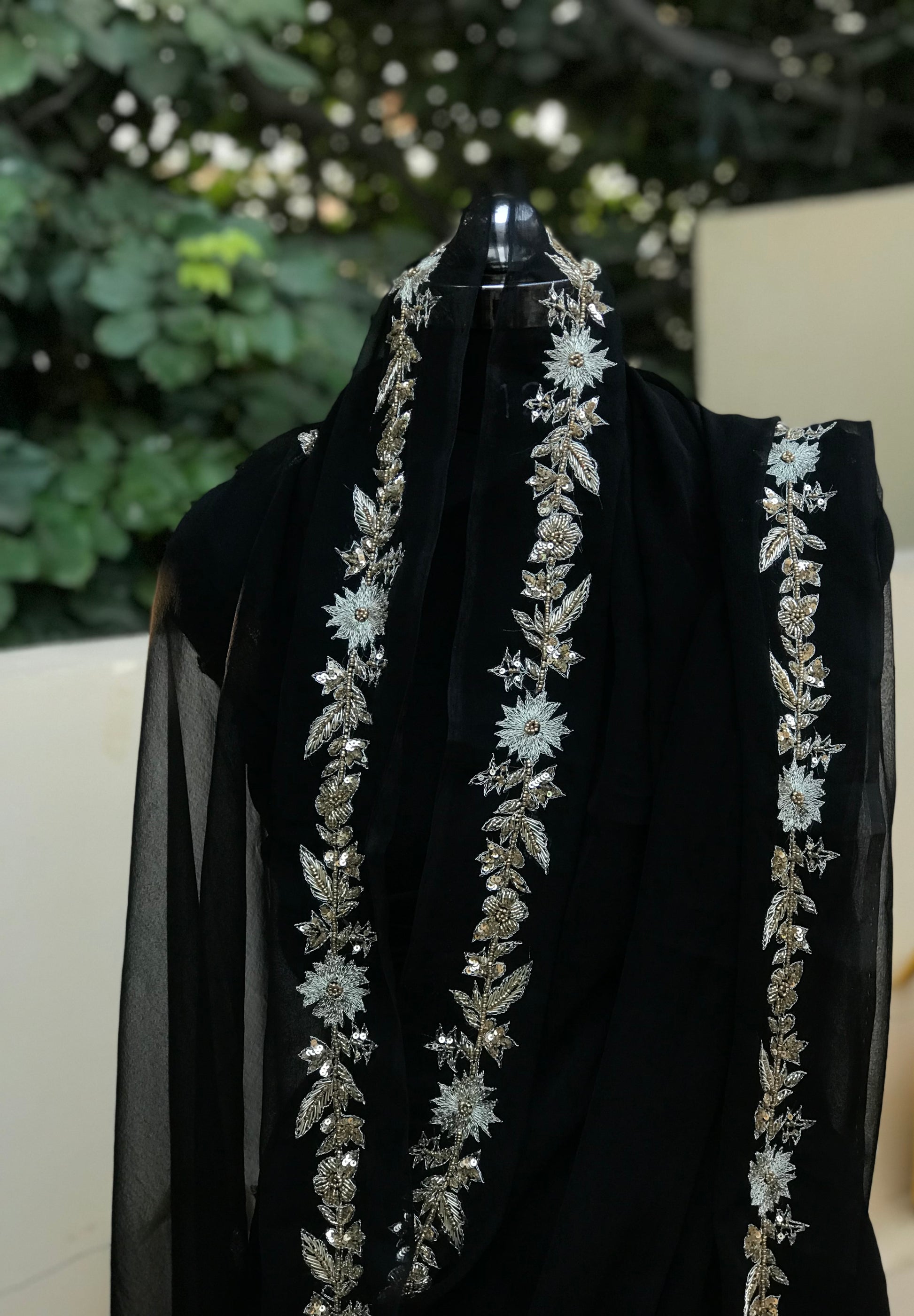 Black Aari Zardoji Sequins Border Miraya Chiffon Sarees