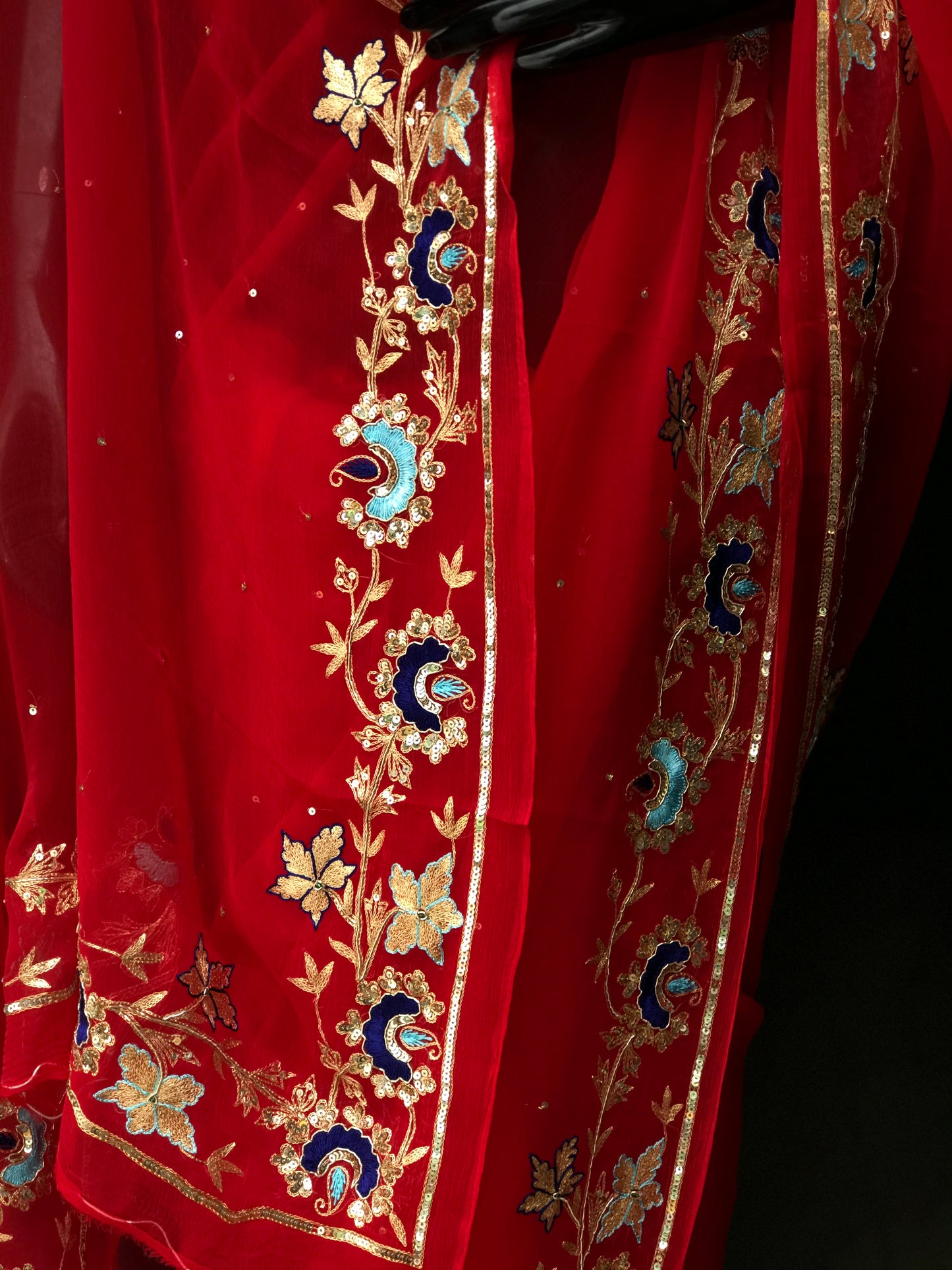 Red Aari Zardogi Border Miraya Chiffon Sarees