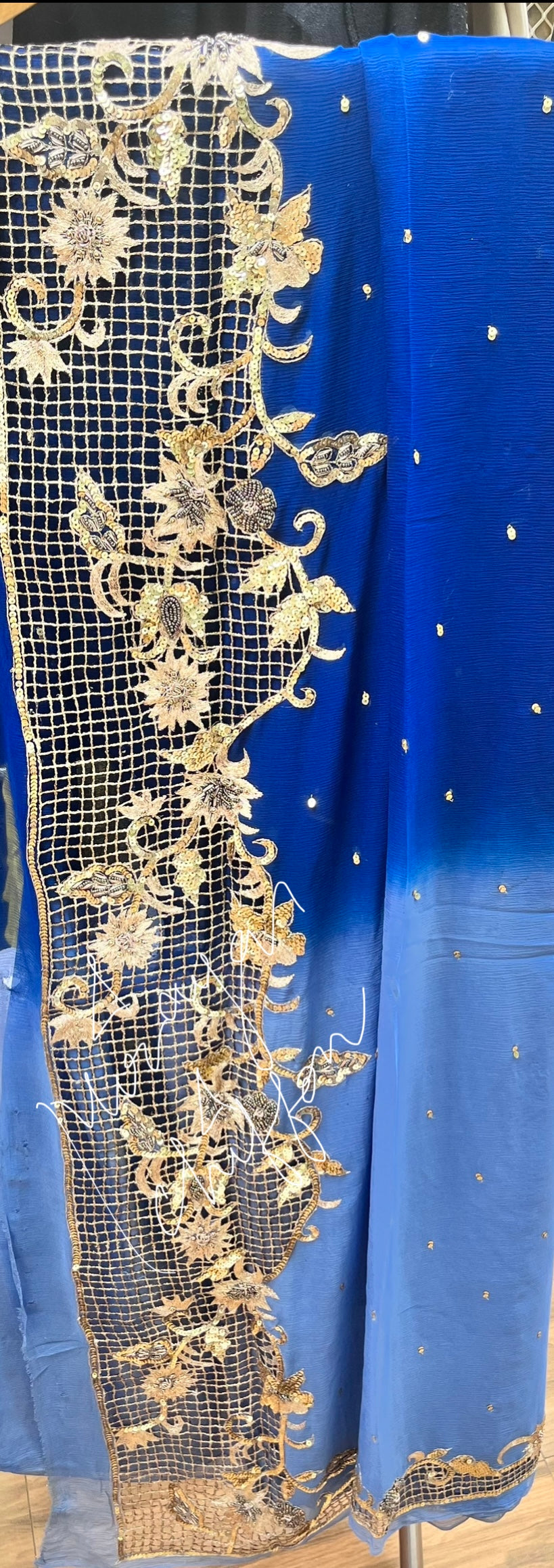 Ink Blue Shaded Cutwork Border Miraya Chiffon Sarees