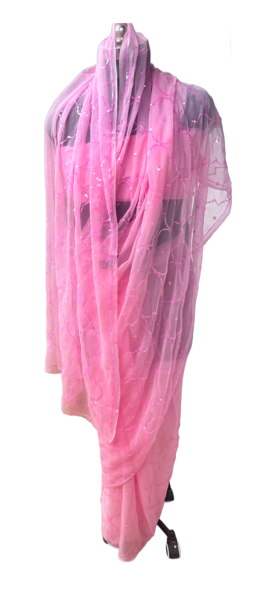 Pink Sequins Jaal Miraya Chiffon Sarees