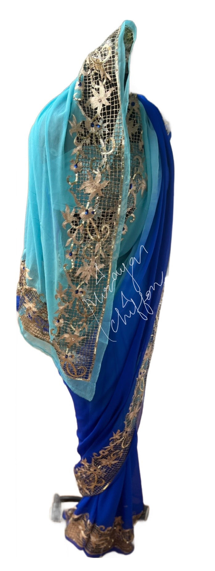 Blue Shaded Cutwork Border Miraya Chiffon Sarees