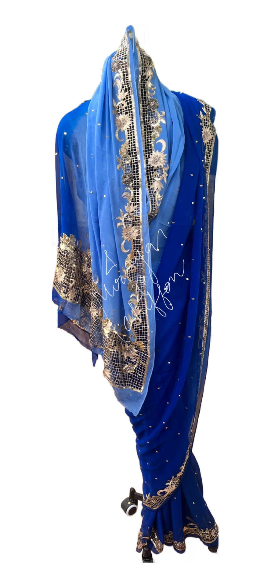 Ink Blue Shaded Cutwork Border Miraya Chiffon Sarees