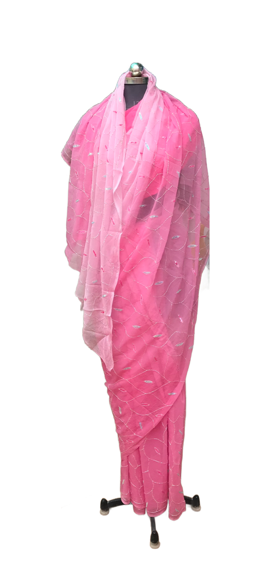 Pink Shaded Cutdana Jaal Miraya Chiffon Sarees