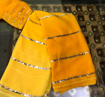 Yellow Ombre Sequins Lines Miraya Sarees