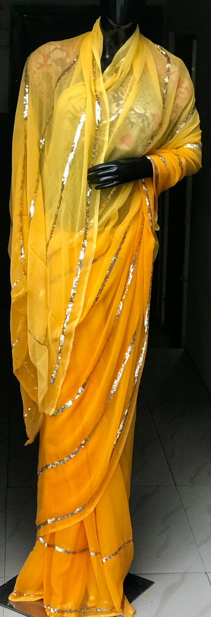 Yellow Ombre Sequins Lines Miraya Sarees