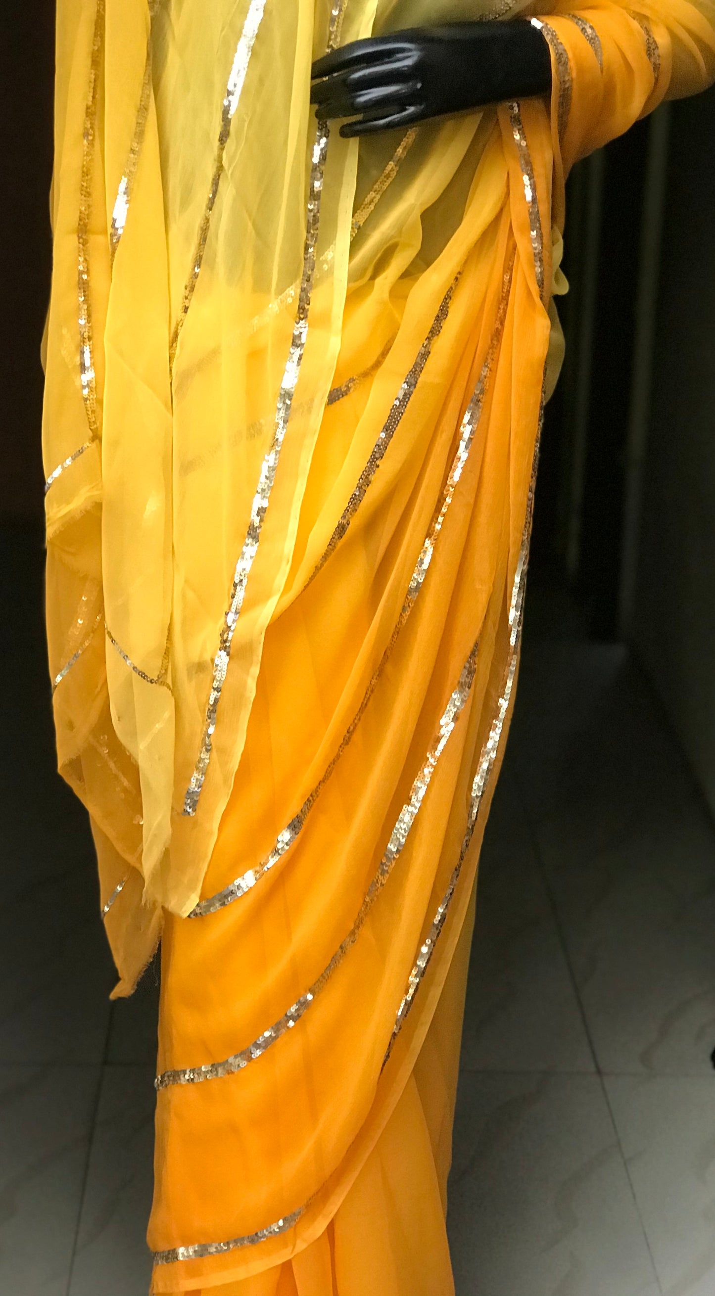 Yellow Ombre Sequins Lines Miraya Sarees