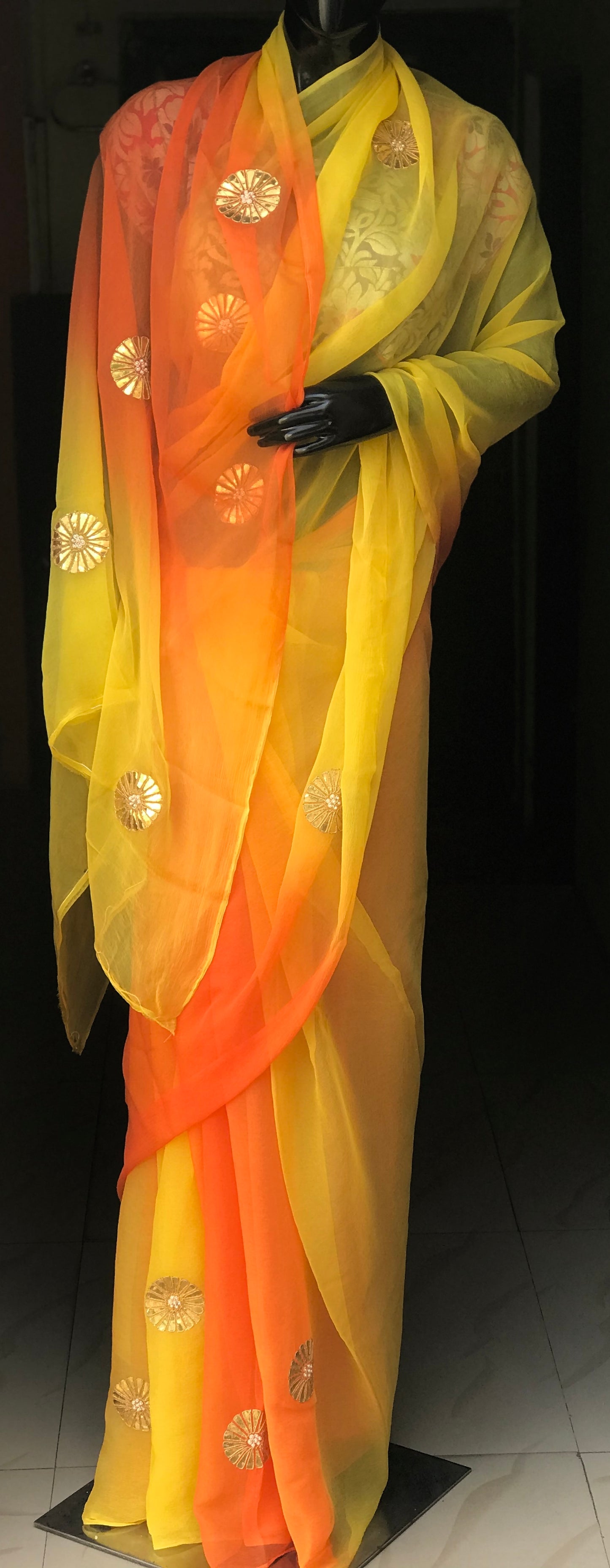 Orange Shaded Laffa Cutting Motifs Miraya Sarees