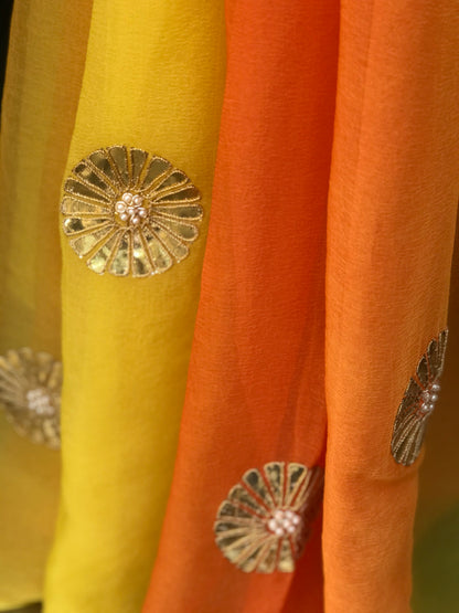 Orange Shaded Laffa Cutting Motifs Miraya Sarees