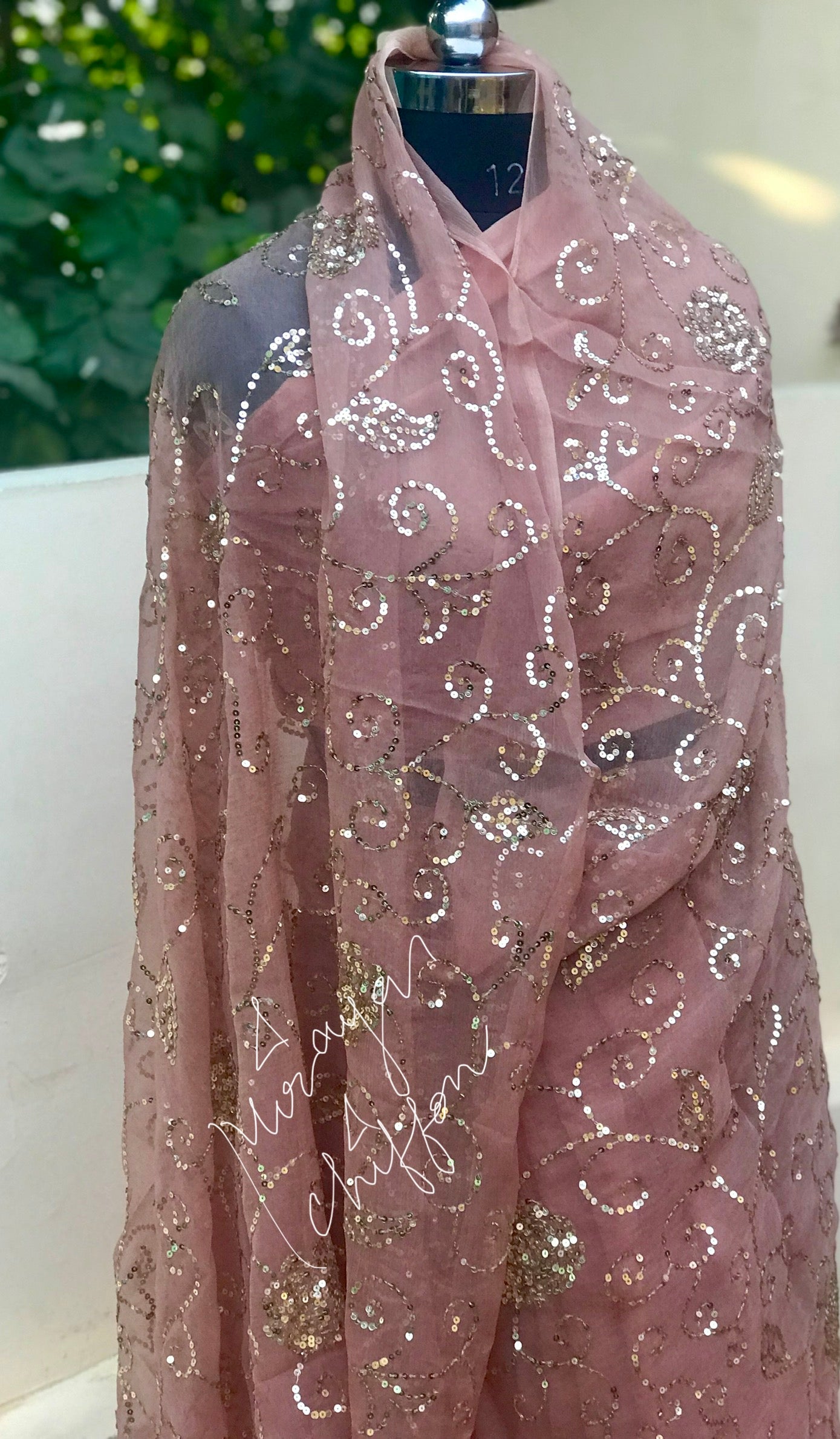 Rosy Brown Sequins Jaal Miraya Chiffon Sarees