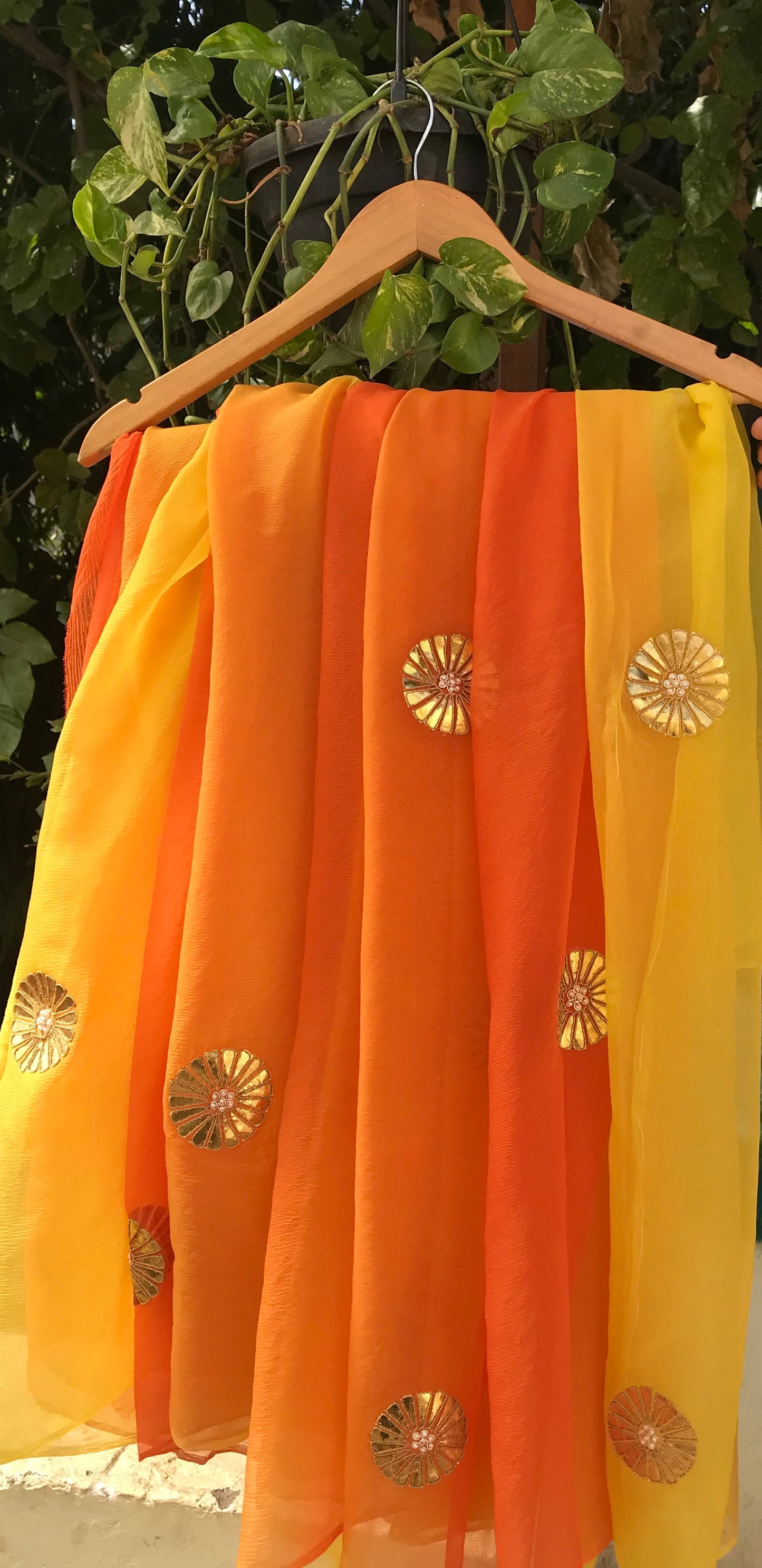 Orange Shaded Laffa Cutting Motifs Miraya Sarees