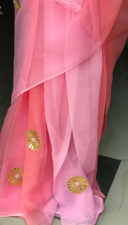 Peach Pink Shaded Laffa Cutting Motifs Miraya Sarees