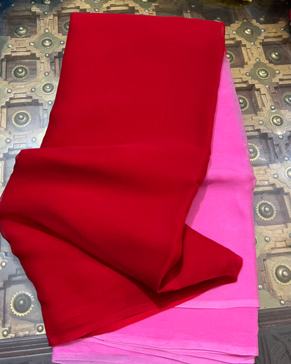 Ombre Red Pink Shaded Miraya Chiffon Sarees