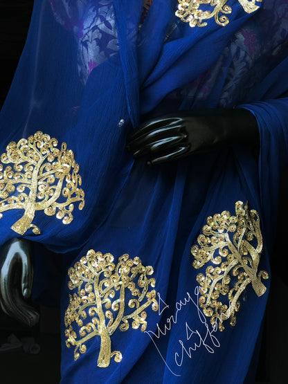 Blue Cutdana Motifs Miraya Chiffon Sarees