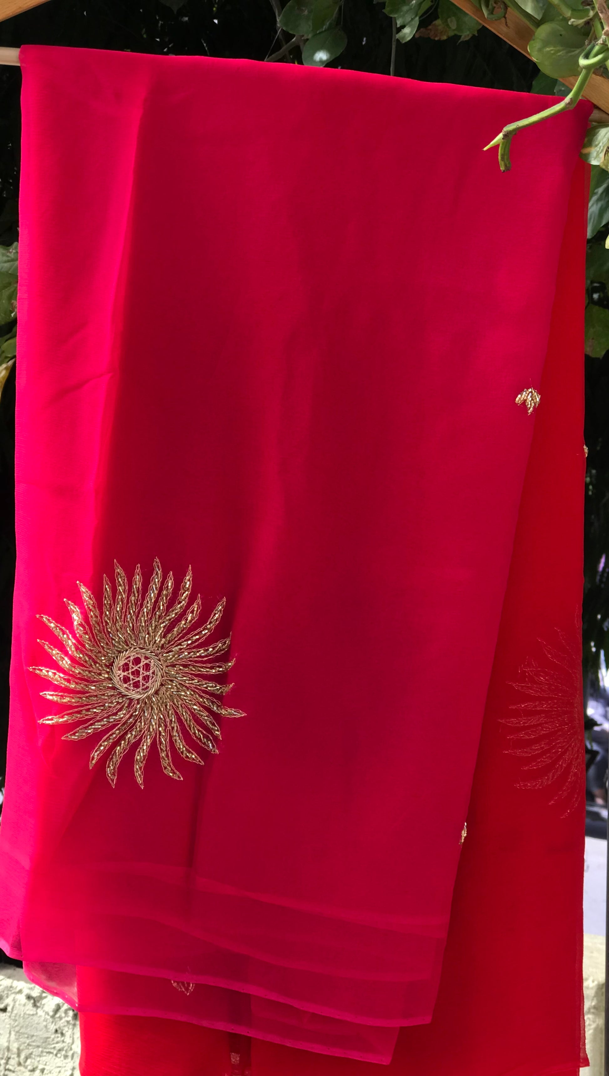 Red shade Cutdana Jaali Motifs Miraya Sarees