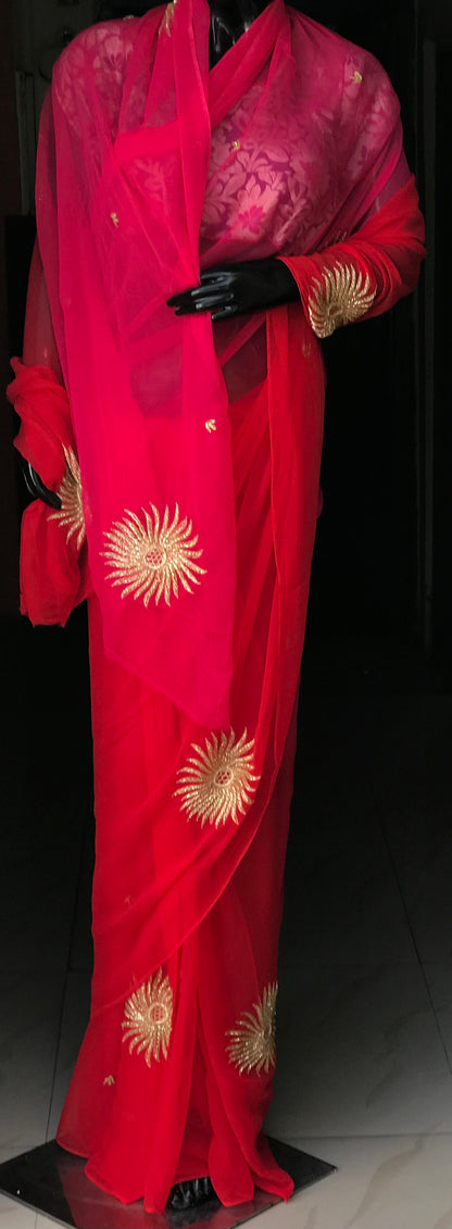 Red shade Cutdana Jaali Motifs Miraya Sarees