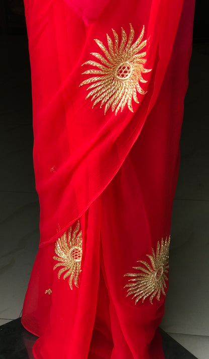 Red shade Cutdana Jaali Motifs Miraya Sarees