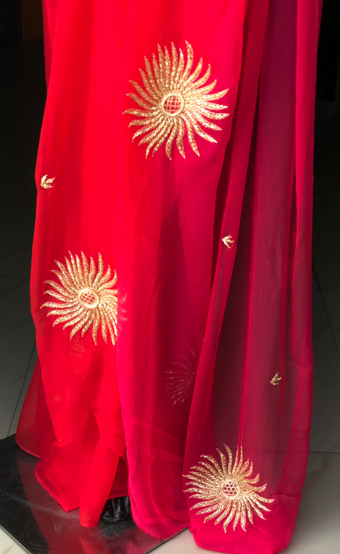 Red shade Cutdana Jaali Motifs Miraya Sarees